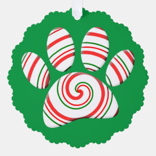 Peppermint Swirl Dog Paw In Red Green White Tree Decoration Card