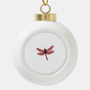 Peppermint Swirl Dragonfly Ceramic Ball Christmas Ornament