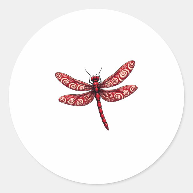 Peppermint Swirl Dragonfly Classic Round Sticker (Front)