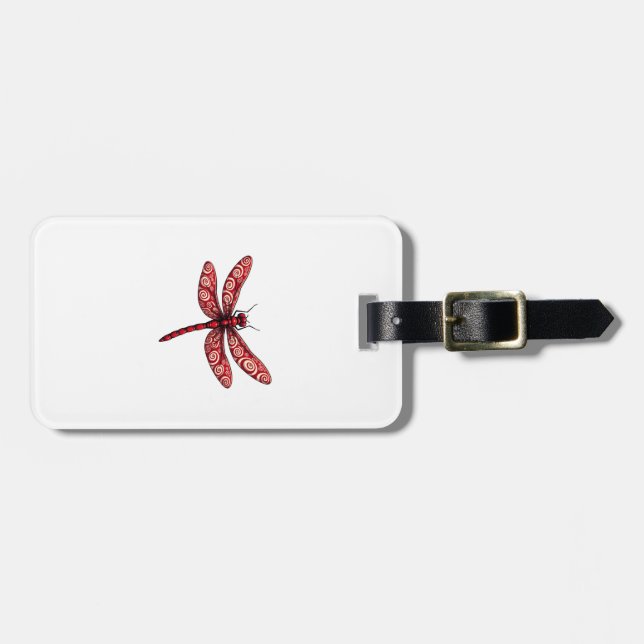 Peppermint Swirl Dragonfly Luggage Tag (Front Horizontal)