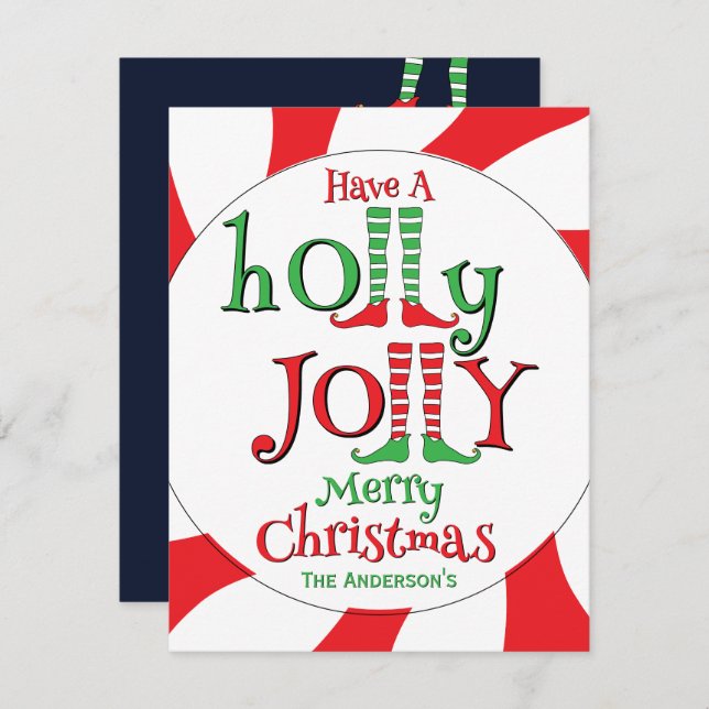 Peppermint Swirl Elf Holly Jolly Merry Christmas! Holiday Card (Front/Back)