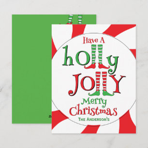 Peppermint Swirl Elf Holly Jolly Merry Christmas! Holiday Card