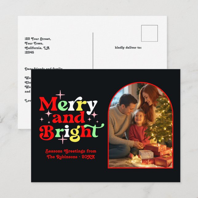 Peppermint Swirl Merry and Bright Retro Christmas Holiday Postcard (Front/Back)