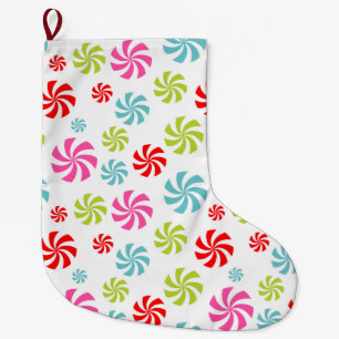 Peppermint Swirl Pattern – Colourful Candy Design Large Christmas Stocking