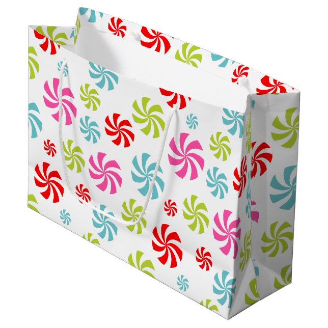 Peppermint Swirl Pattern – Colourful Candy Design Large Gift Bag (Front Angled)