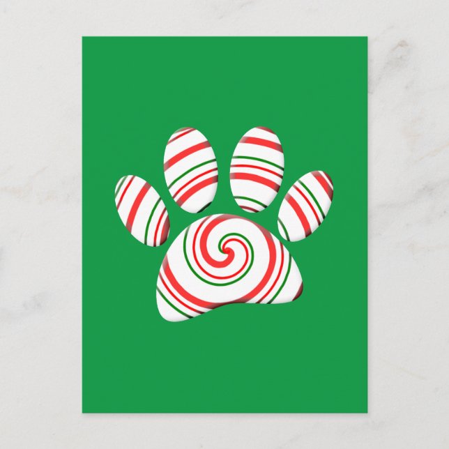 Peppermint Swirl Paw In Red Green White Postcard (Front)