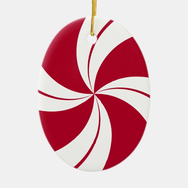 Peppermint Swirl Stripe Candy Ceramic Tree Decoration (Front)