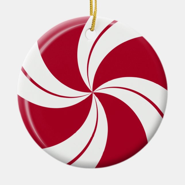 Peppermint Swirl Stripe & Spearmint Candy Ceramic Tree Decoration (Front)