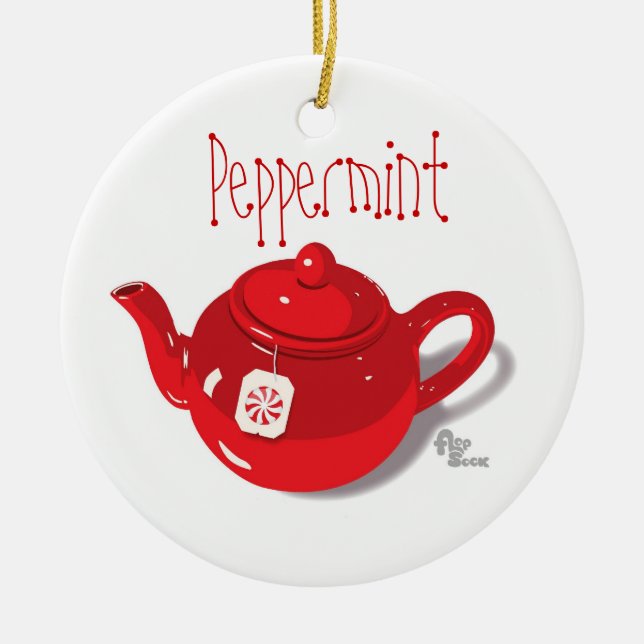 Peppermint Teapot Holiday Ornament (Front)