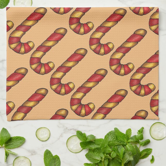 Peppermint Twist Christmas Candy Cane Cookies Tea Towel (Folded)