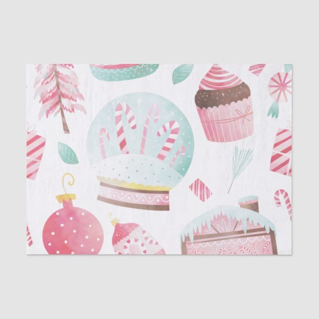Peppermint Watercolor Christmas Tissue Paper (Front)