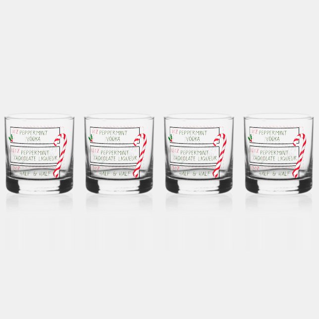 Peppermint White Russian barware Set  Whiskey Glass (Front)