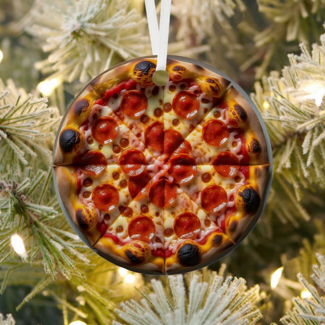 Pepperoni and Cheese Pizza Christmas Metal Tree Decoration (Insitu)