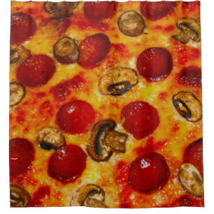 Pepperoni and Mushroom Pizza Shower Curtain