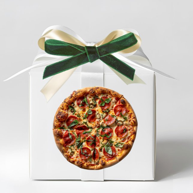 Pepperoni Pizza Basil Sticker (Pepperoni and Basil Pizza Sticker - Italian & Sicilian Heritage Gift Favor accent)