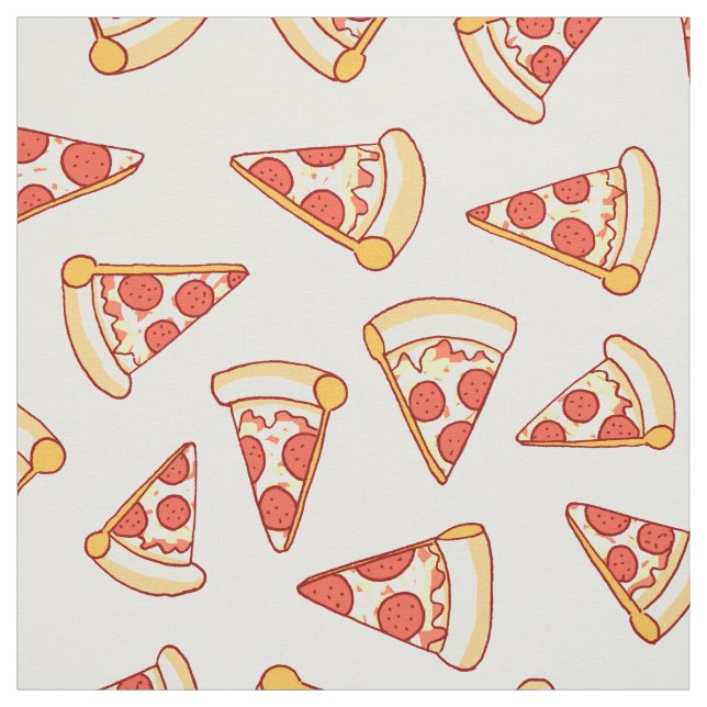 Pepperoni Pizza Drawing Pattern Cotton Fabric (Swatch)