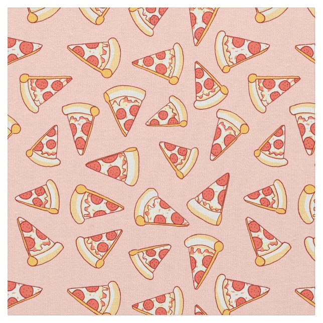 Pepperoni Pizza Drawing Pattern Cotton Fabric (Close Up)