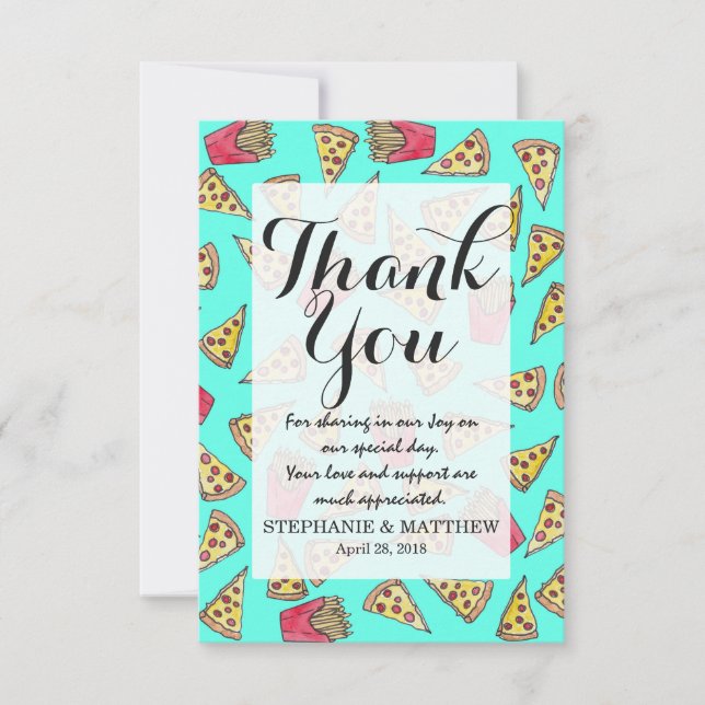 Pepperoni Pizza French Fries Foodie Watercolor Thank You Card (Front)