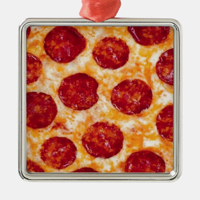 Pepperoni Pizza Hot and Yummy! Metal Tree Decoration (Front)