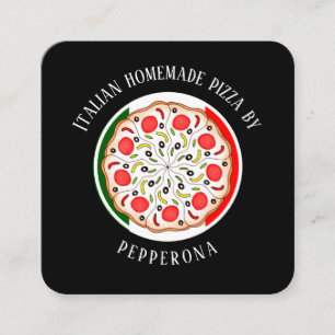 Pepperoni pizza Italian flag black professional Square Business Card