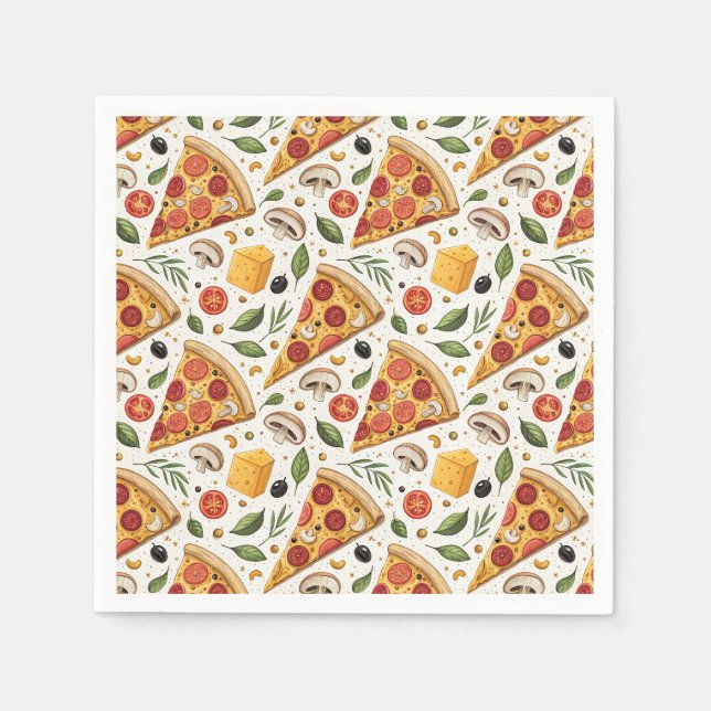 Pepperoni Pizza Lover Pattern - Fun Pizza Party Napkin (Front)