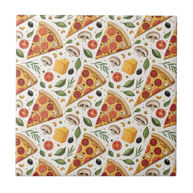 Pepperoni Pizza Lover Pattern - Fun Pizza Party Tile (Front)