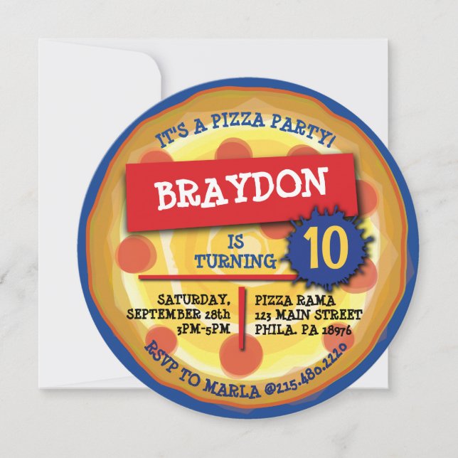 PEPPERONI PIZZA PARTY CELEBRATION Birthday Party Invitation (Front)