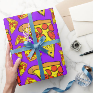 Pepperoni Pizza Party Purple Background Wrapping Paper