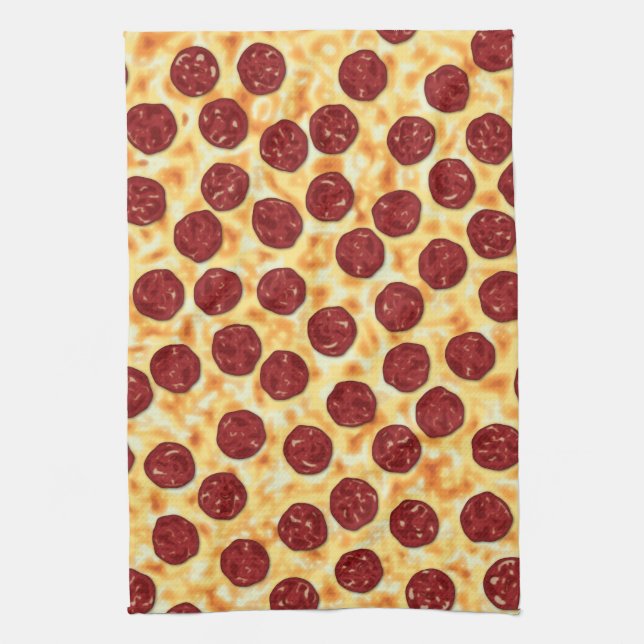 Pepperoni Pizza Pattern Tea Towel (Vertical)