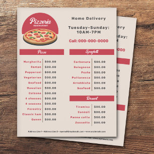 Pepperoni Pizza - Pizzeria Menu & Price List Flyer