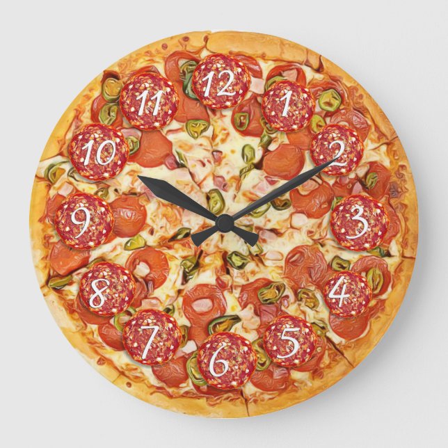 Pepperoni Pizza Round Kitchen or Restaurant Large Clock (Front)