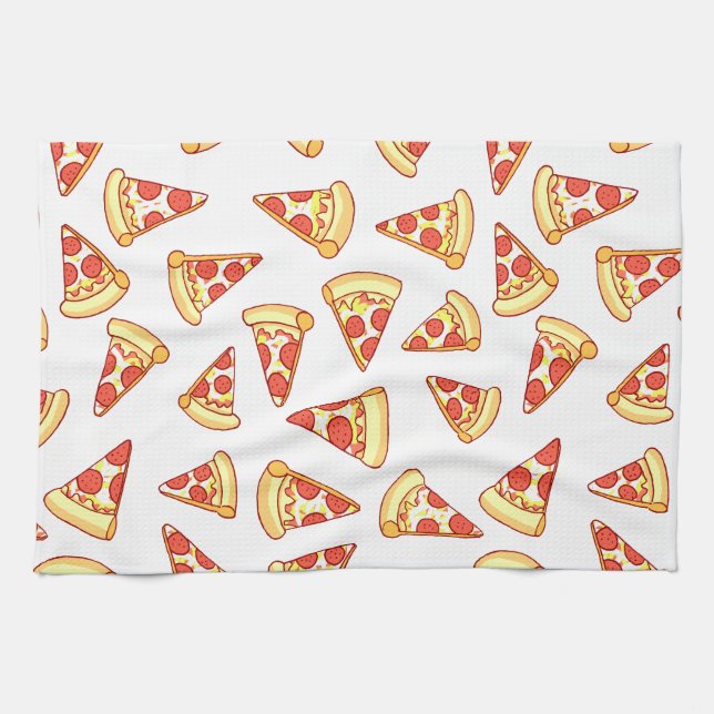 Pepperoni Pizza Slice Drawing Pattern Tea Towel (Horizontal)