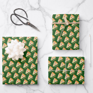 Pepperoni Pizza Slice with Family Name on Green Wrapping Paper Sheet