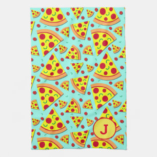 Pepperoni Pizza Slices Foodie Monogrammed Tea Towel