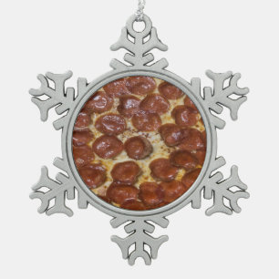 Pepperoni Pizza Snowflake Pewter Christmas Ornament