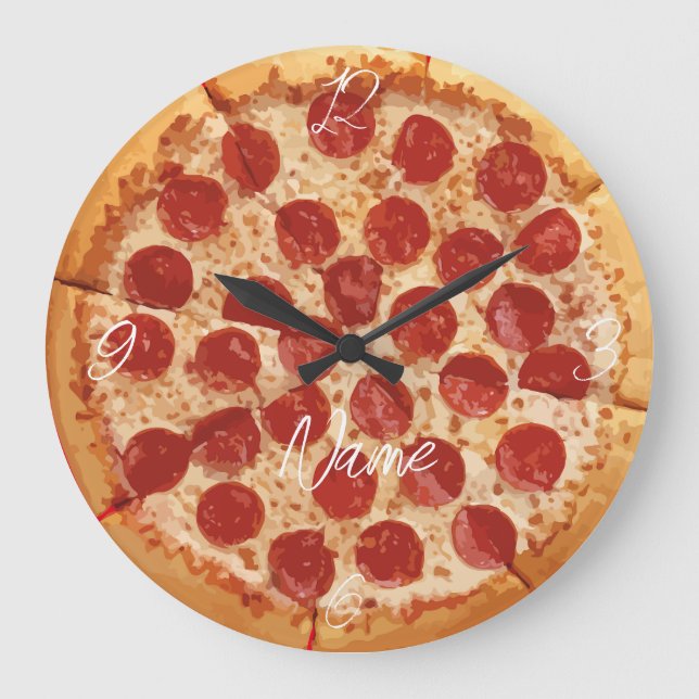 Pepperoni Pizza Thunder_Cove Large Clock (Front)
