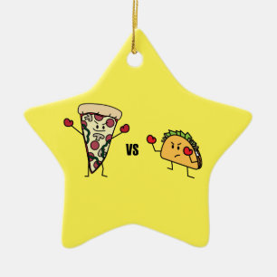 Pepperoni Pizza VS Taco: Mexican versus Italian Ceramic Tree Decoration
