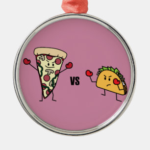 Pepperoni Pizza VS Taco: Mexican versus Italian Metal Tree Decoration