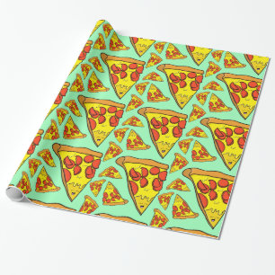 Pepperoni Pizza with Pastel Green Background  Wrapping Paper