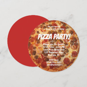 Pepperoni Sausage Photo Birthday Pizza Party Invitation