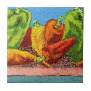 "Peppers #1" Kitchen Garden Ceramic Tile