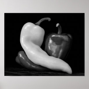 Peppers in Love Black and White Photography Poster