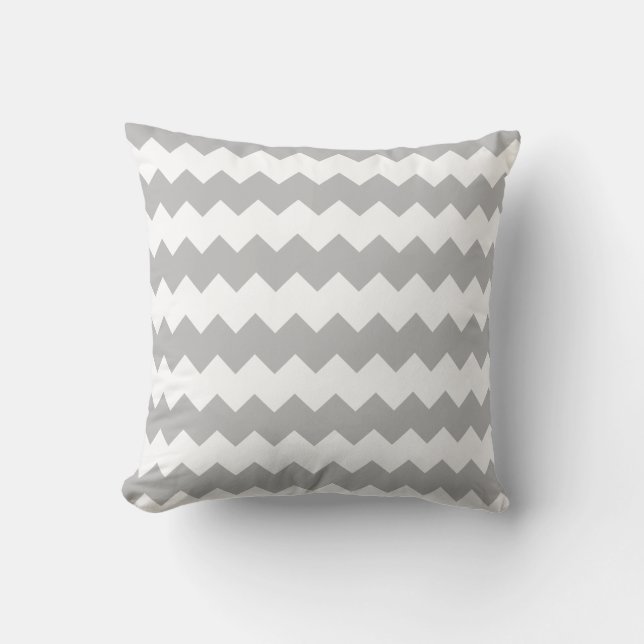 Peppy Grey and white chevron Striped Throw Pillow (Front)