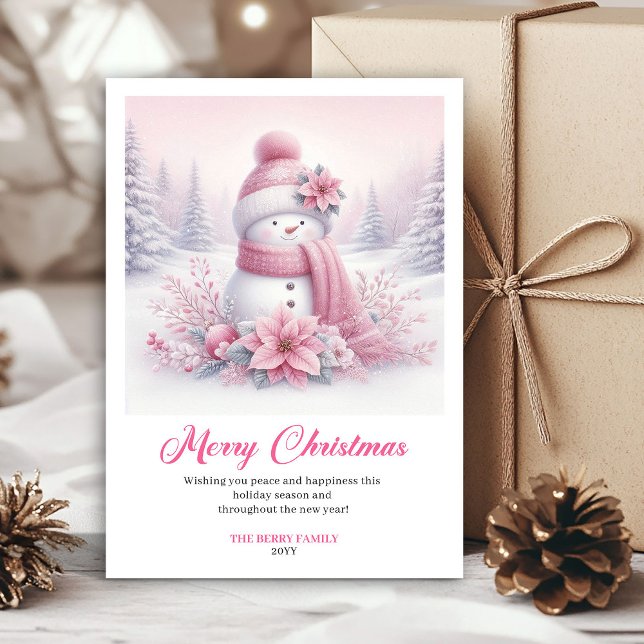 Peppy pink snowman kids greeting card editable art (Peppy pink snowman kids greeting card editable art)