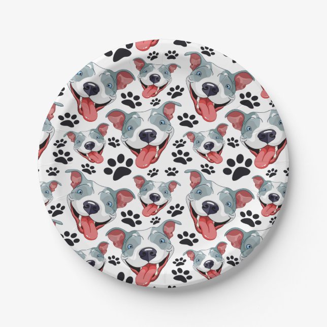 Peppy Pit Bull American Pitbull Pet Puppy Dog Paper Plate (Front)