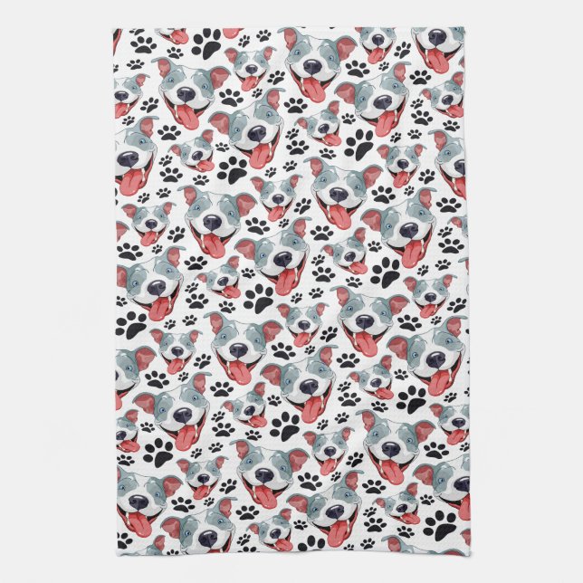 Peppy Pit Bull American Pitbull Pet Puppy Dog Tea Towel (Vertical)