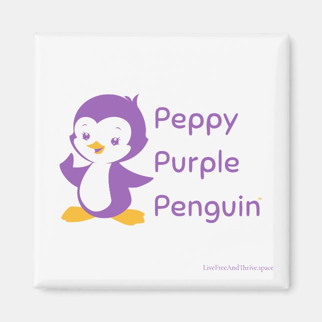 Peppy Purple Penguin 2-Inch Square Magnet (Front)