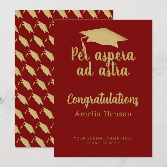 Per aspera ad astra Latin Congrat Graduation Cap Card (Front/Back)