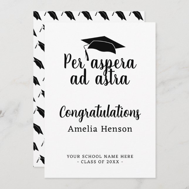 Per aspera ad astra Latin Congrat Graduation Cap Card (Front/Back)