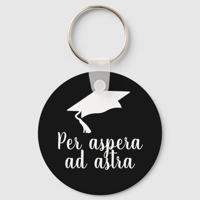 Per aspera ad astra Latin Quote Black Graduation Key Ring (Front)